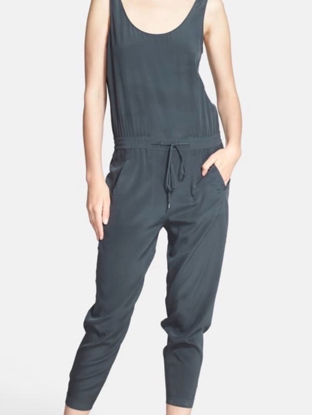 Vince Sleeveless Drawstring Jumpsuit in Charcoal Gray